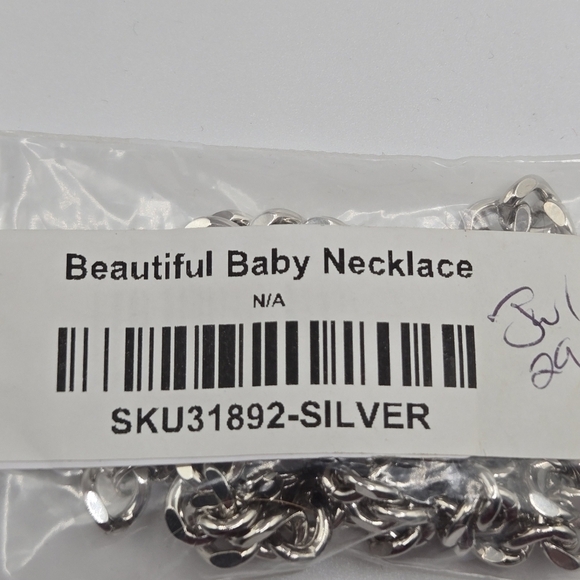 BB LILA Women's 18" Silver Beautiful Baby Necklace Cuban Link Chain Flat Lay - Picture 7 of 7